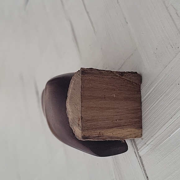 Hand Carved Wooden Owl Sitting on a Log with Inlayed Eyes Wing and Top of Head - Picture 6 of 10